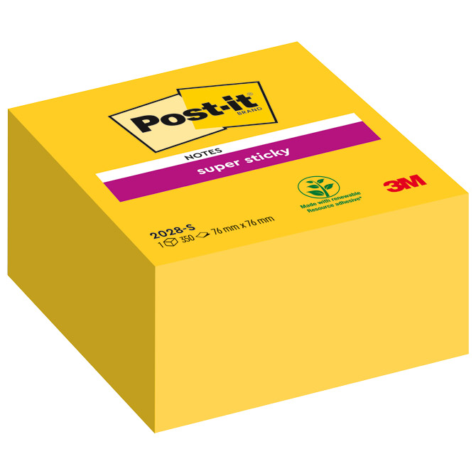 000055737 Blok samoljepljiv kocka 76x76 mm 350L Super sticky Post-it 3M.2028S žuti - Slika 1