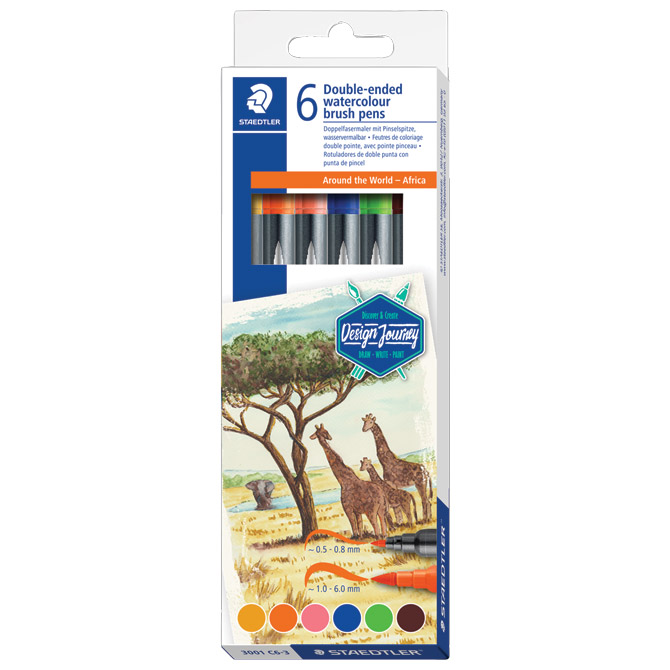 000055354 Flomaster 6boja obostrani akvarel "Africa" Design Journey Staedtler 3001 C6-3 blister!! - Slika 1