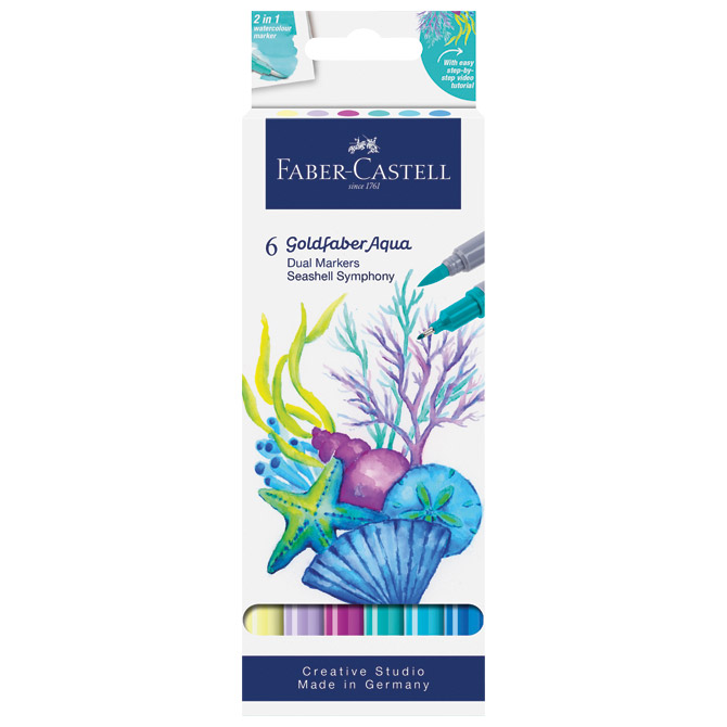 000061773 Marker obostrani akvarel 6 boja Tropical Seashell Goldfaber Faber Castell 164510 blister - Slika 1